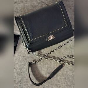 BRIGHTON PRETTY TOUGH STUDDED FRONT FLAP 6"HX9"W CELL PHONE ORGANIZER CROSSBODY